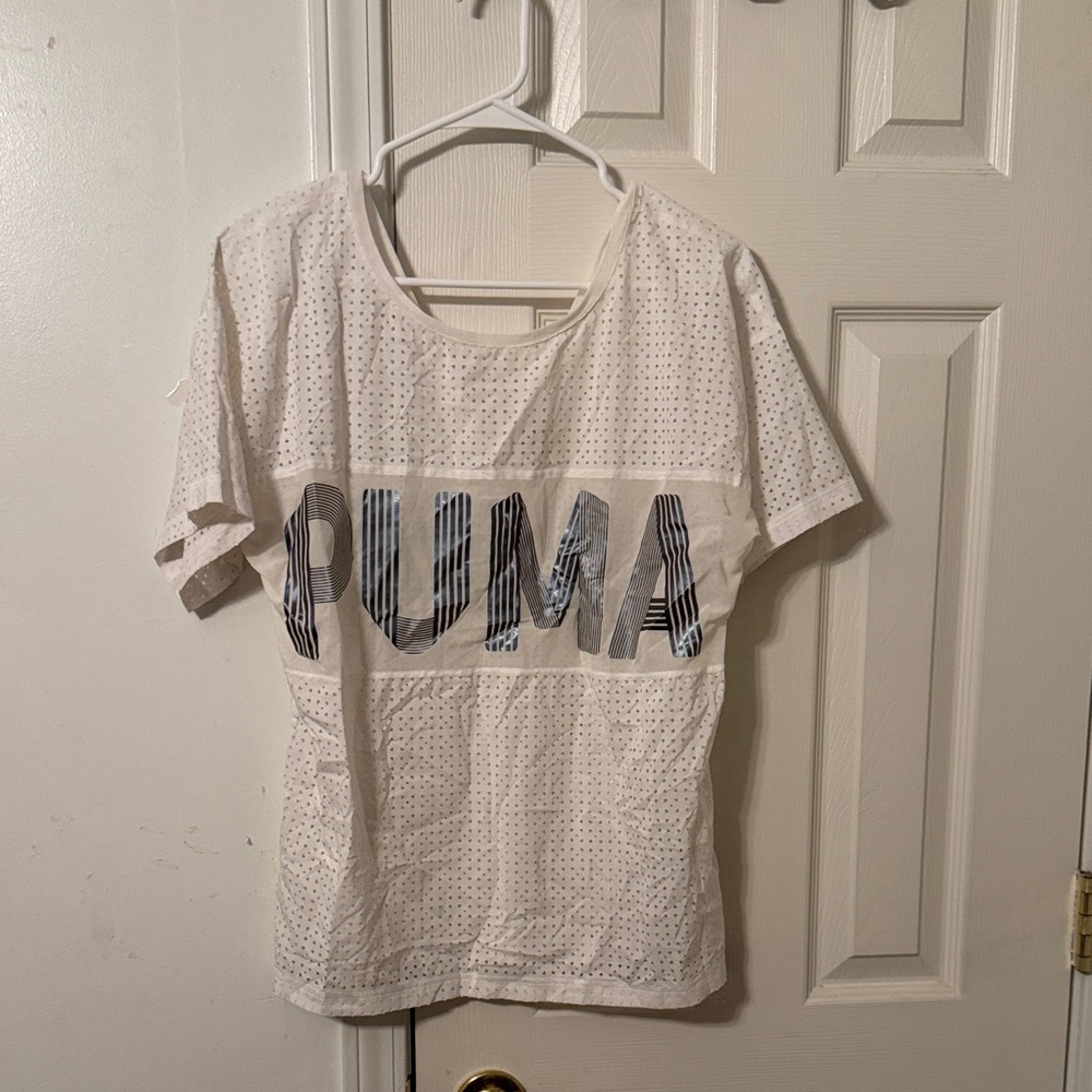 Puma White and Black Perforated Tee